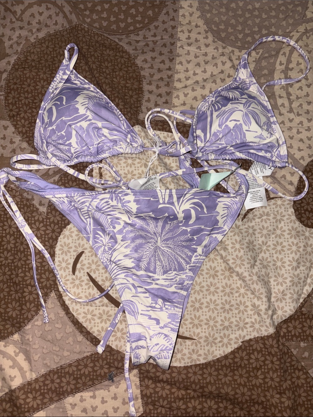 Roxy Lavender Tropical Print Triangle Bikini Set NWOT